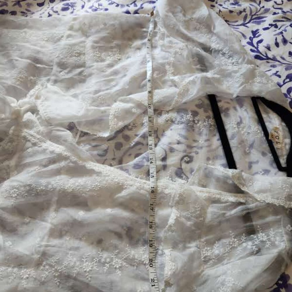 POL Sheer Tie-Front Blouse with Floral Embroidery – Size Medium - Picture 10 of 13